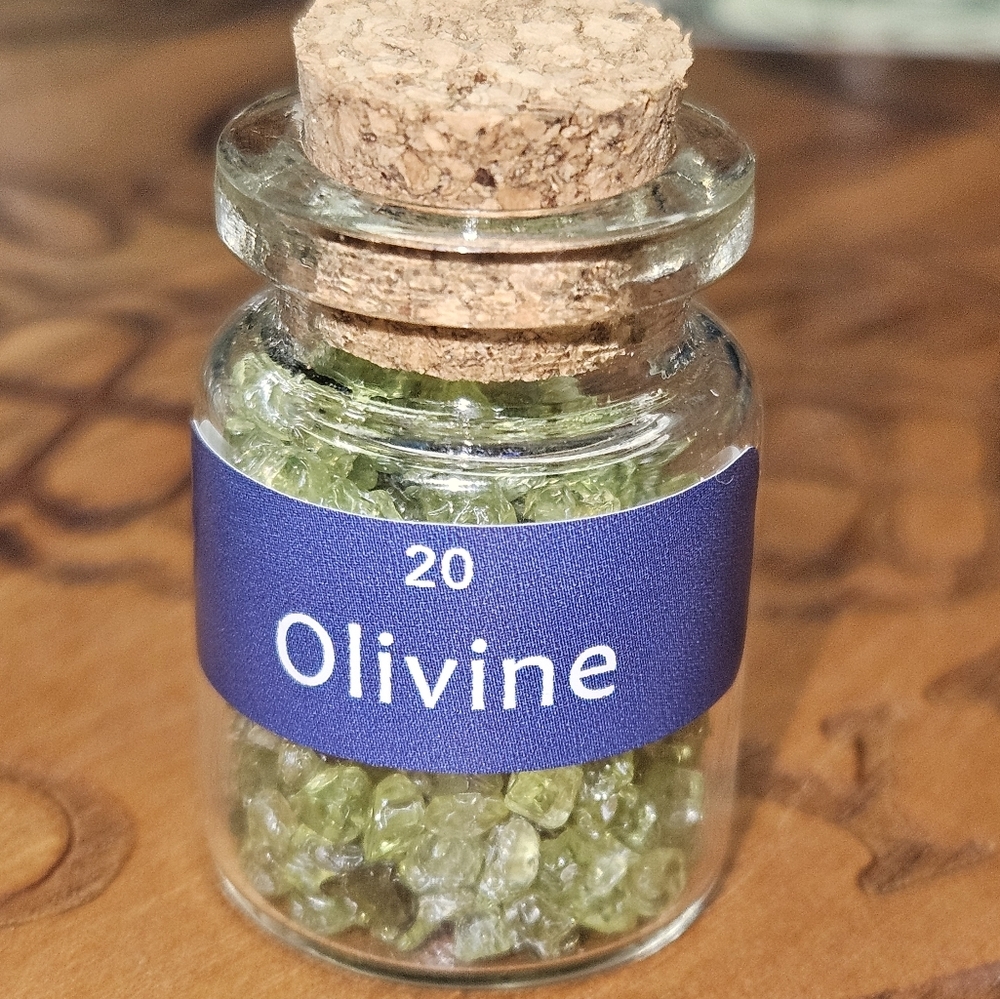Energy Olivine Gemstones in Display Bottle with Cork #76